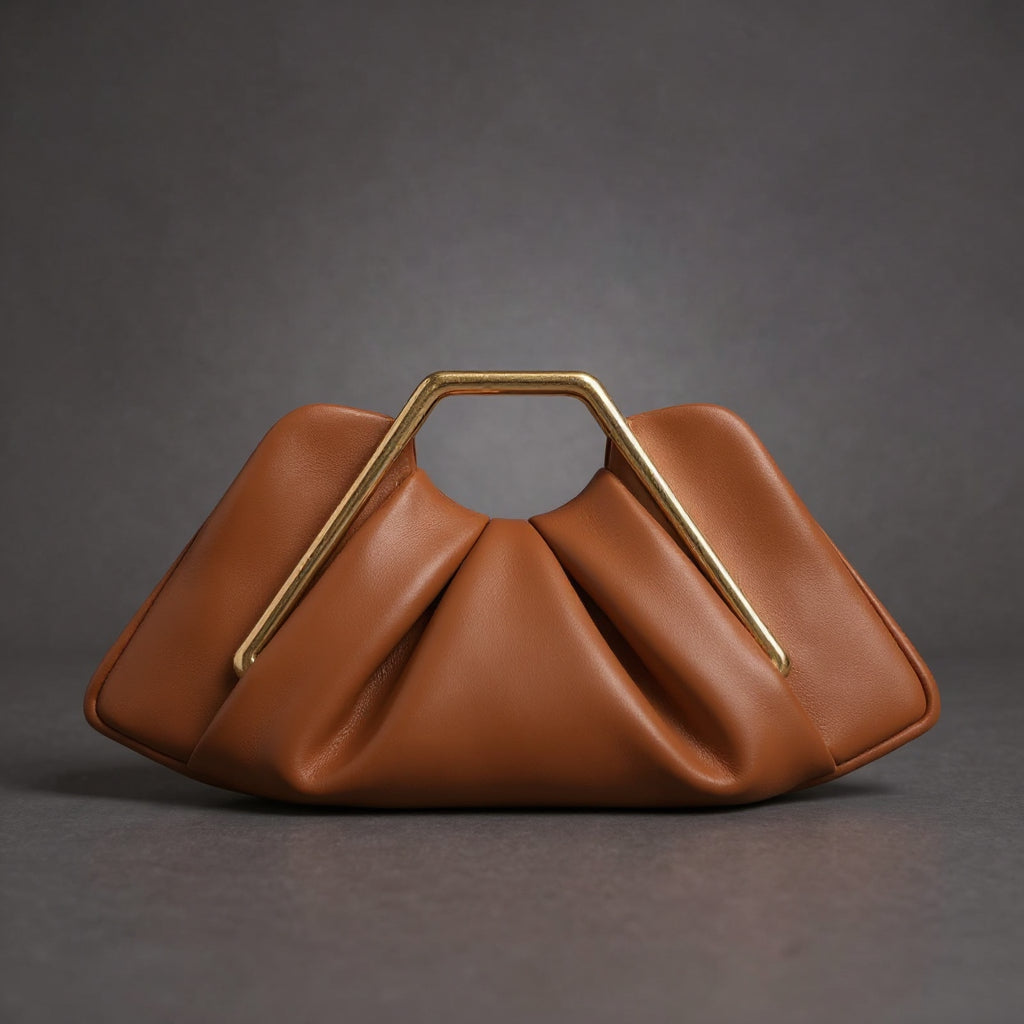 Origami-Inspired Faux Leather Clutch with a Gold-Tone Handle
