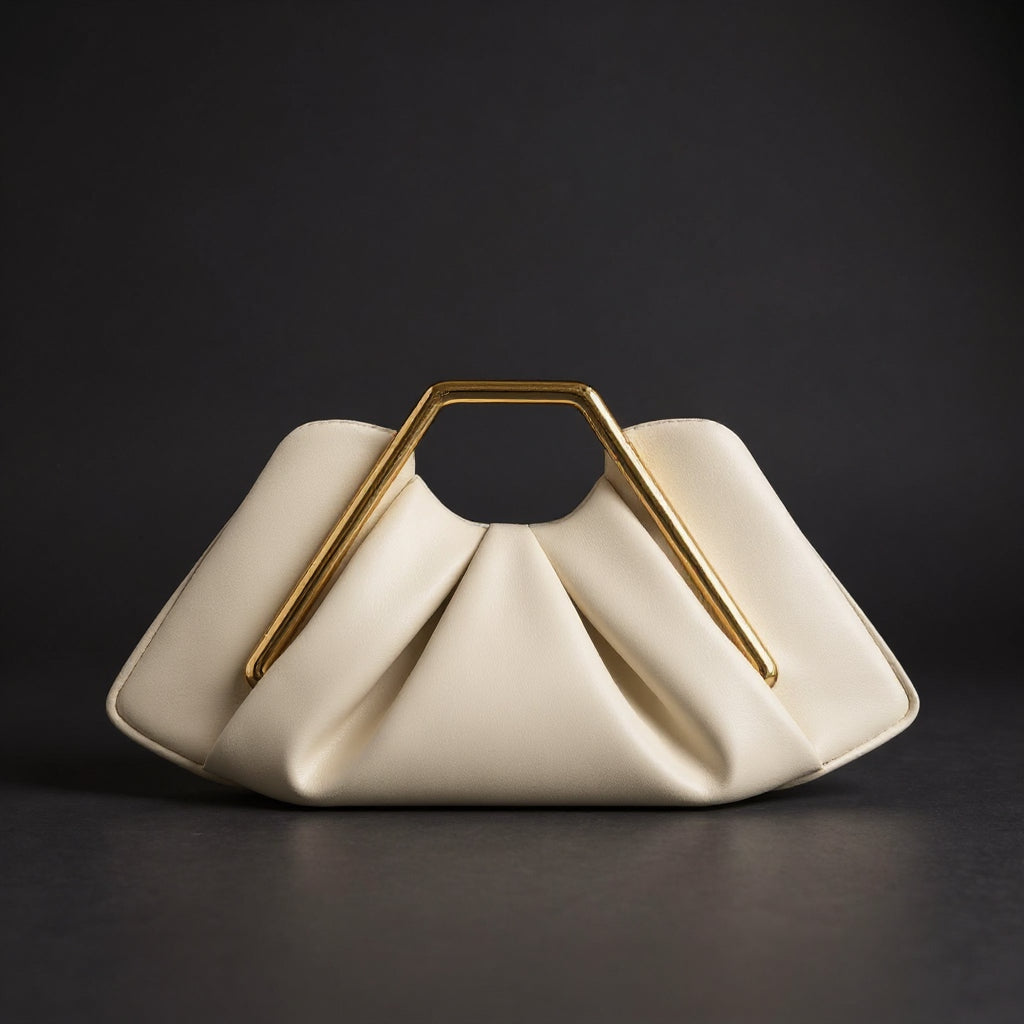 Origami-Inspired Faux Leather Clutch with a Gold-Tone Handle