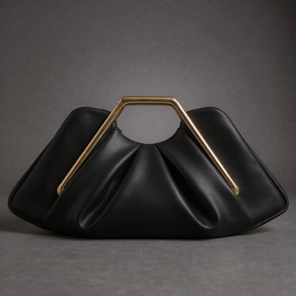 Origami-Inspired Faux Leather Clutch with a Gold-Tone Handle
