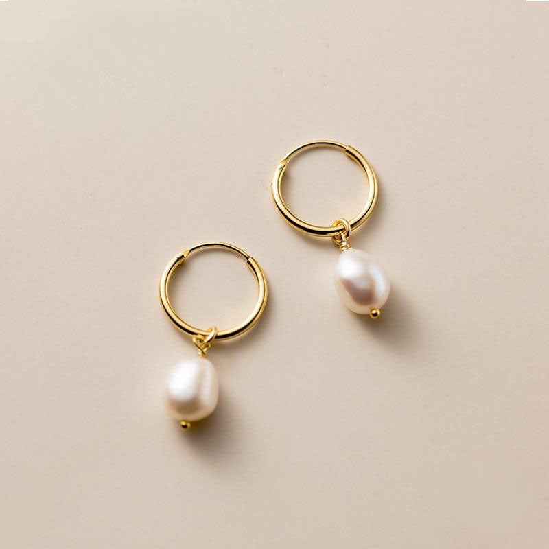 Freshwater Pearl Drop Earrings with a Silver-Tone Clasp