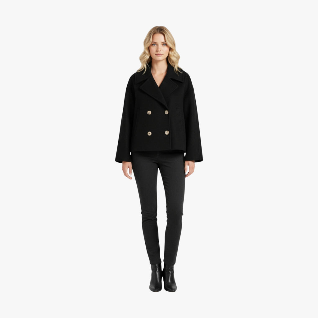 Cropped Wool Jacket with Waist-Defining Fit for Cold Days