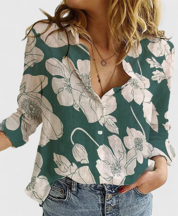Cotton Linen Button Down Blouse with Relaxed Fit
