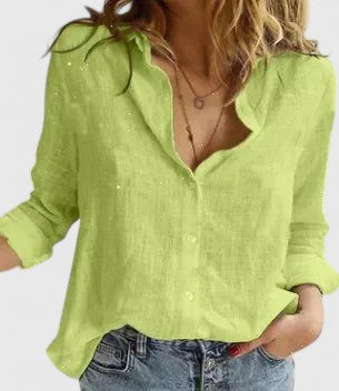 Cotton Linen Button Down Blouse with Relaxed Fit