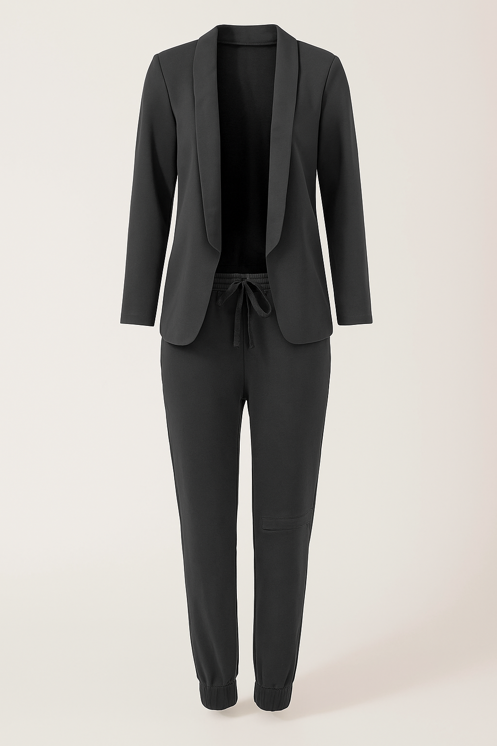 Skräddad blazer och joggingbyxor med dragsko, tvådelat set
