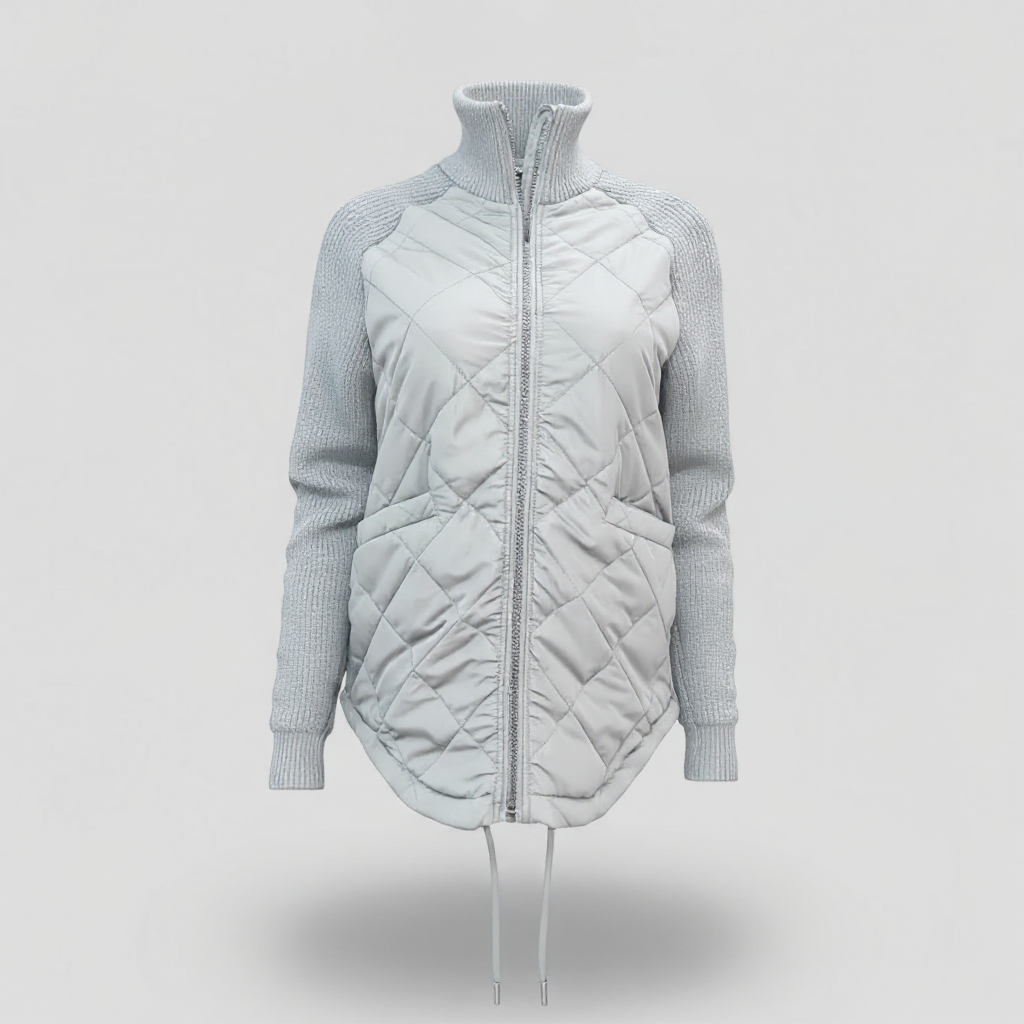 Chaqueta acolchada ligera con detalle de retales y cintura ajustable