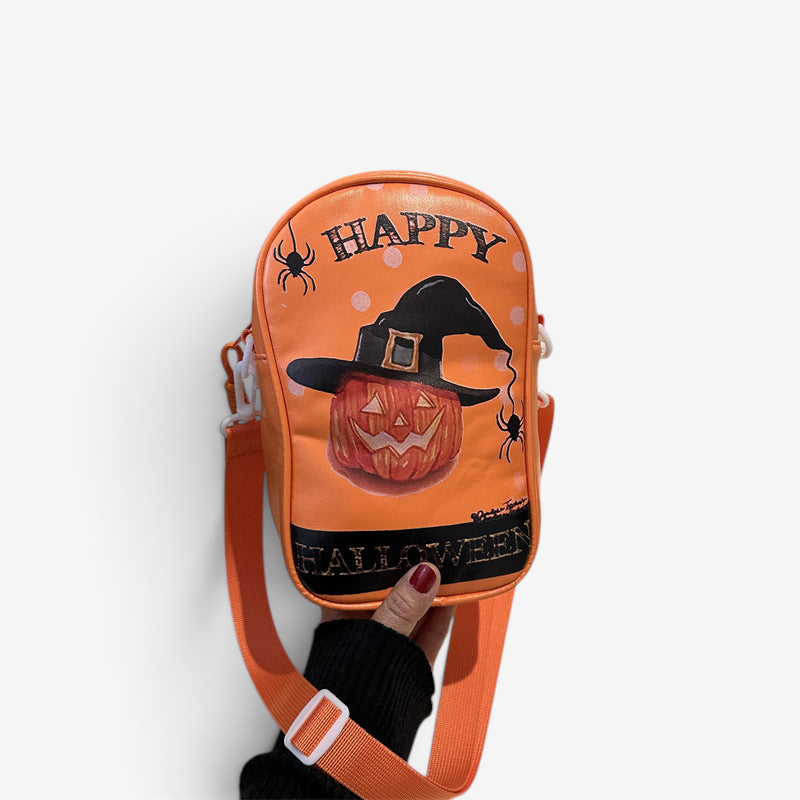 Pumpkin Print PU Shoulder Bag for Halloween Costumes