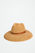 Woven Raffia Summer Hat with Faux Leather Strap Detail