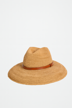 Woven Raffia Summer Hat with Faux Leather Strap Detail