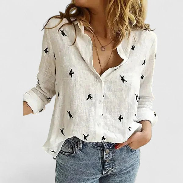 Cotton Linen Button Down Blouse with Relaxed Fit