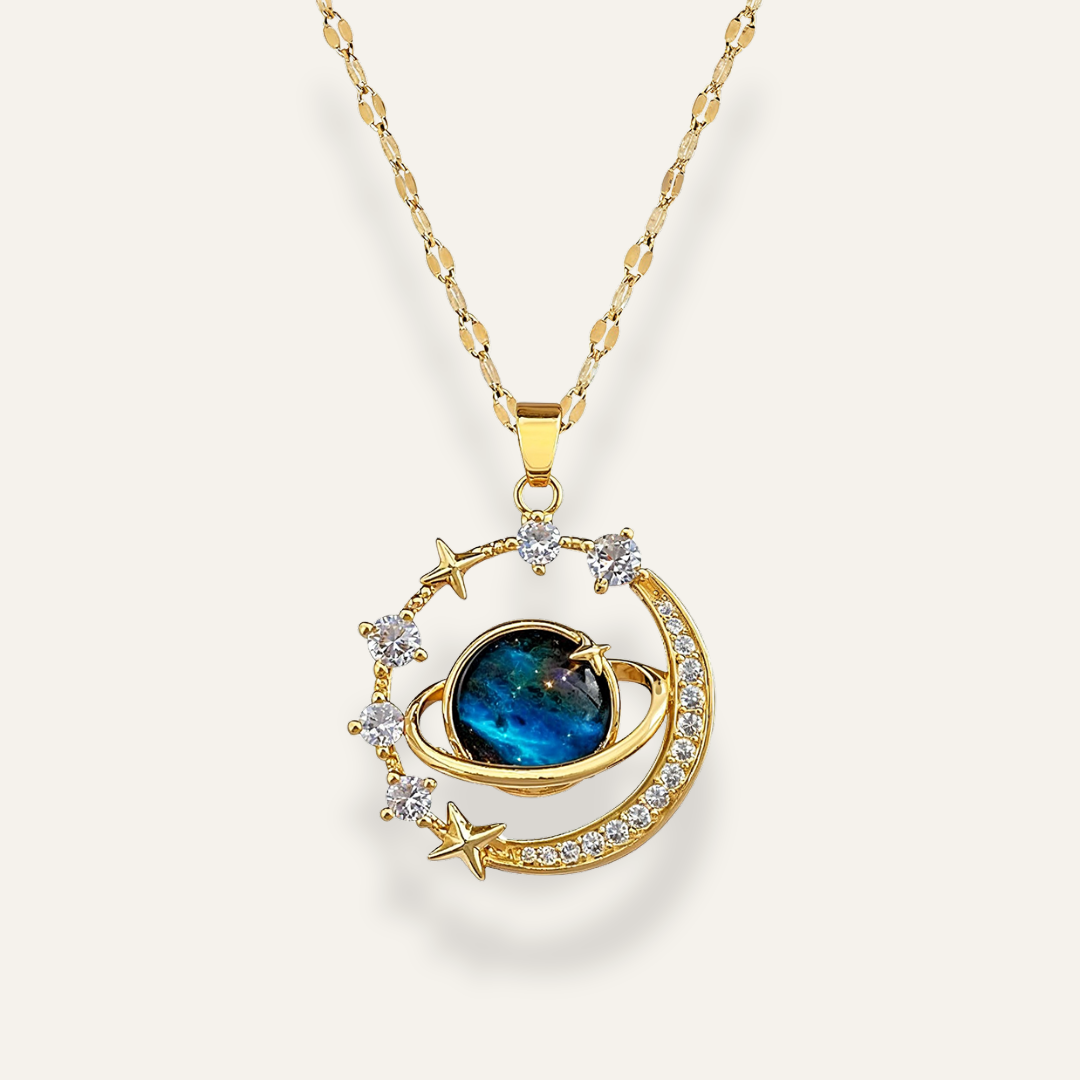 Planet Pendant Necklace with Starry Celestial Design