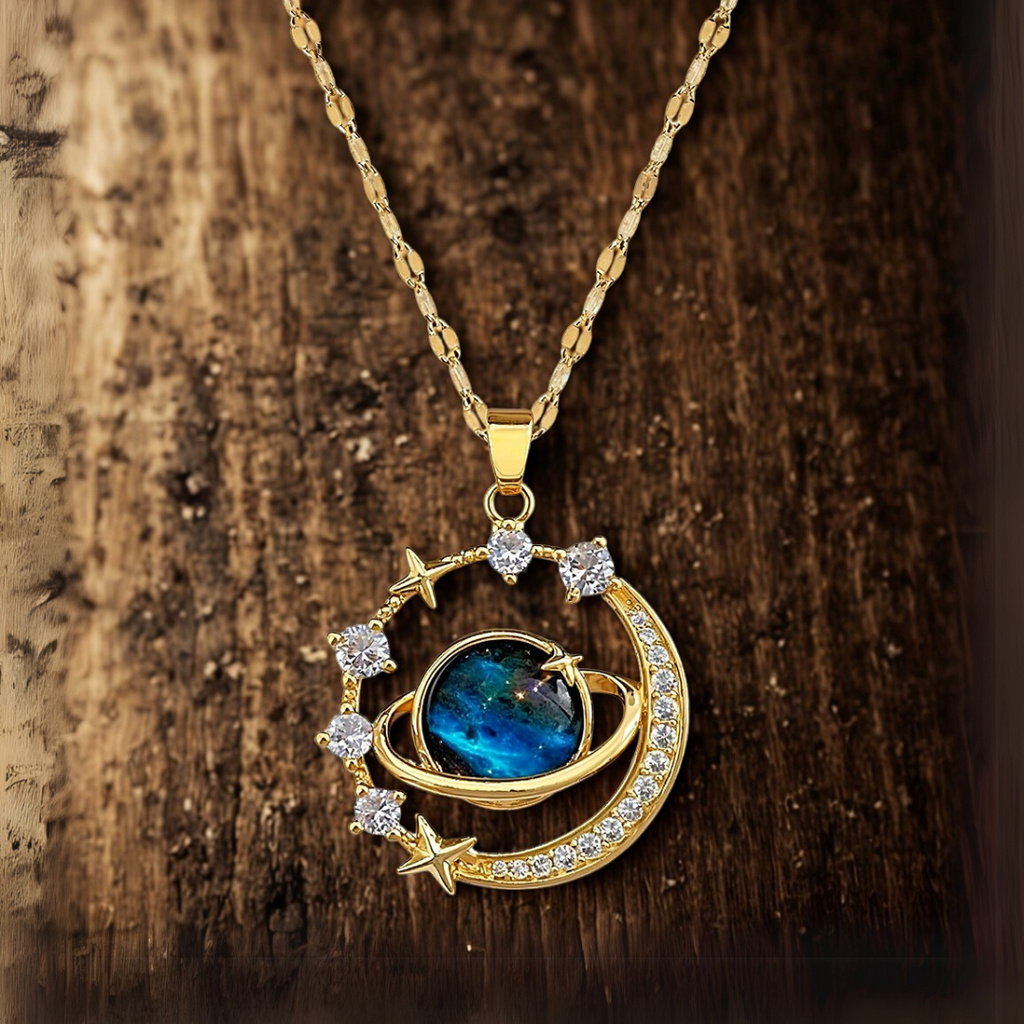 Planet Pendant Necklace with Starry Celestial Design
