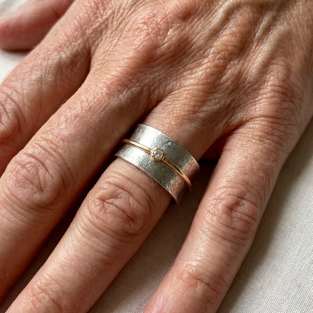 Open Band Ring with Sphere Accent in Silver Colour and Gold Colour