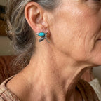 Blue-Green Stone Dragonfly Stud Earrings in Silver Colour