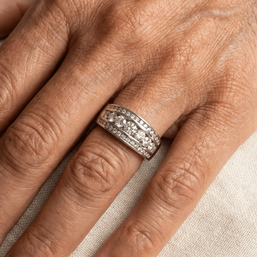 Triple-Row Zirconia Layered Ring with Stacked Look in Silver Colour