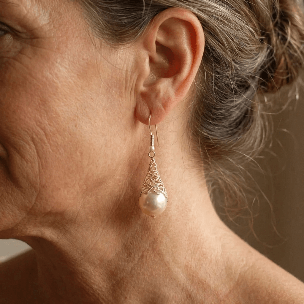 Water Drop Hollow Cage Earrings with Faux Pearl in Gold Colour