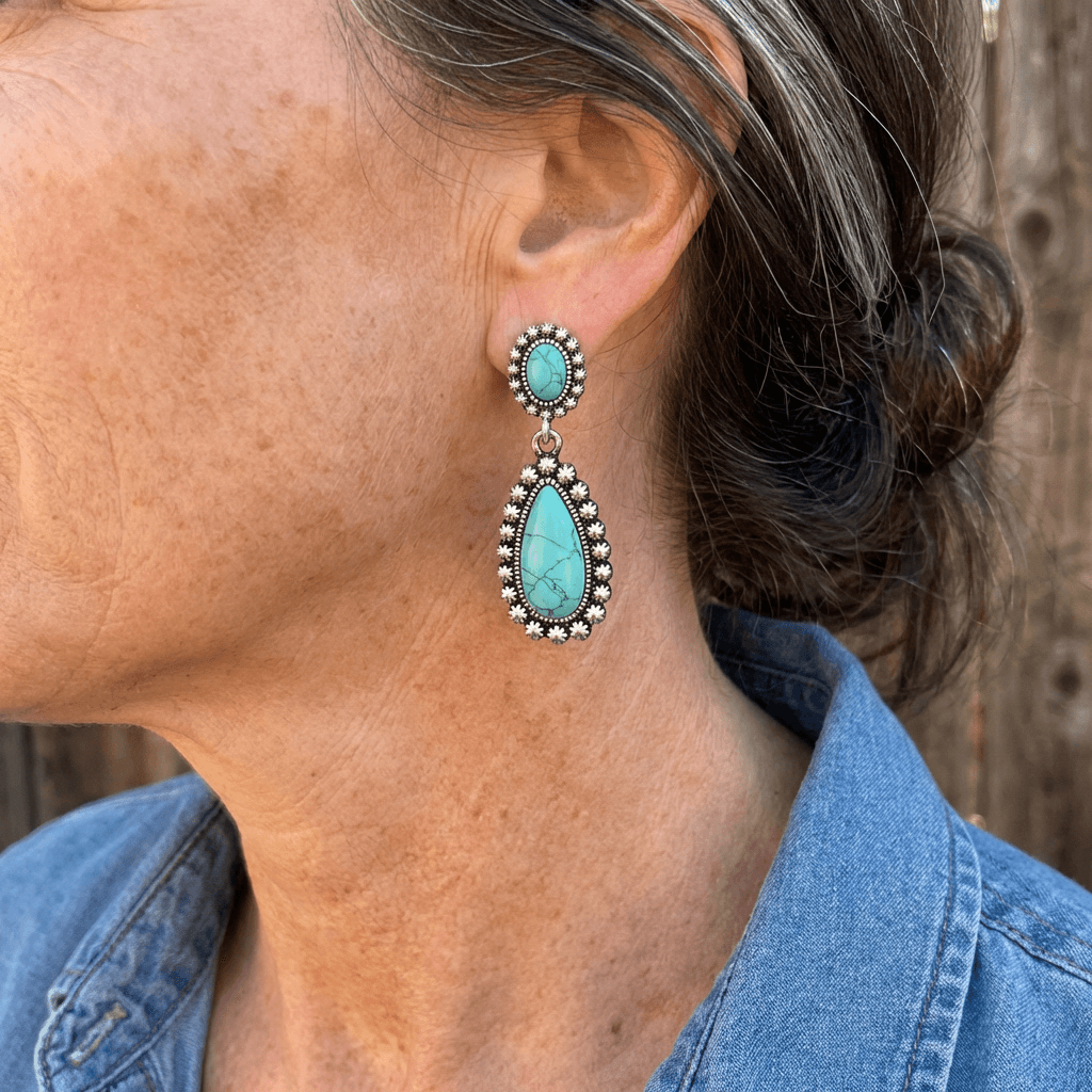 Vintage Oversized Blue-Green Teardrop Drop Earrings