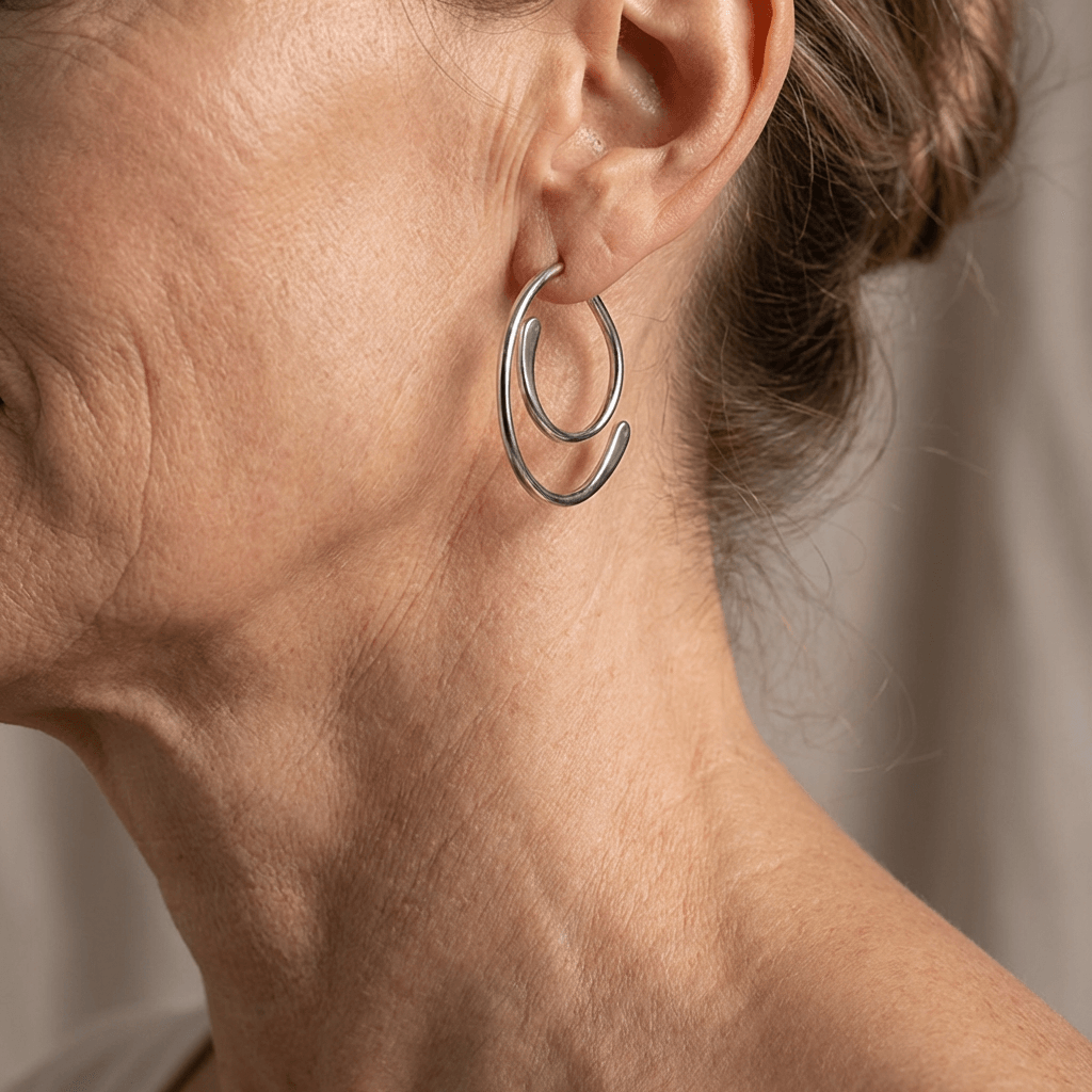 Vintage Patchwork Earrings in Silver Colour with Mixed Textures