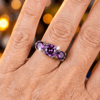 Vintage-Style Three-Stone Ring with Round Purple Zirconia