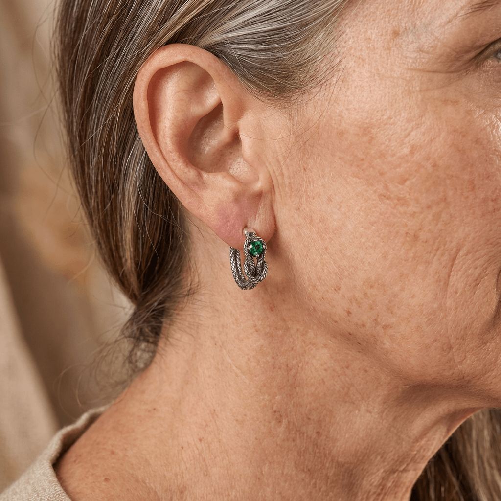 Vintage Green Cubic Zirconia Earrings in Silver Colour