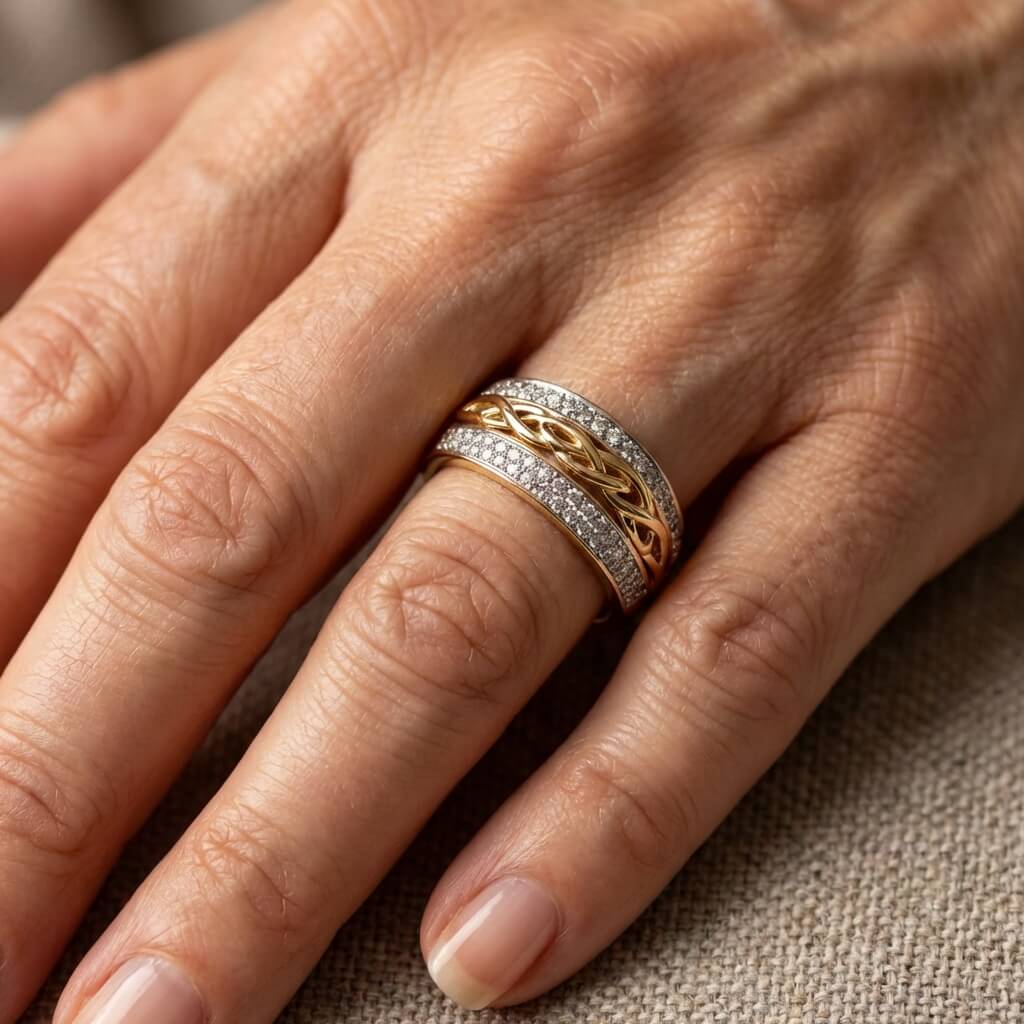 Vintage-Style Inlaid Zirconia Ring in Gold Colour with Smooth Band