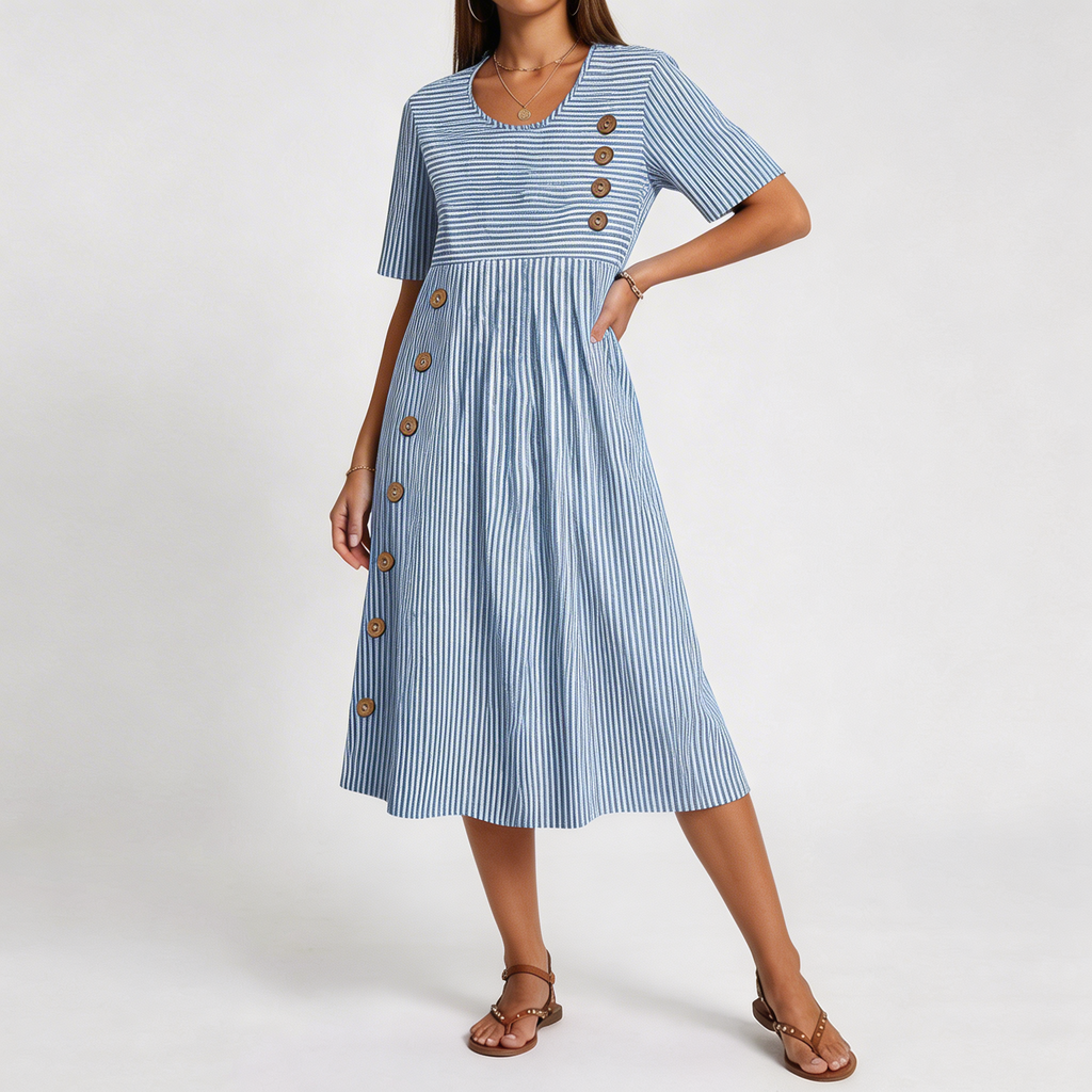 Vestido midi transpirable de raya diplomática con bolsillos laterales