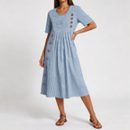 Vestido midi transpirable de raya diplomática con bolsillos laterales