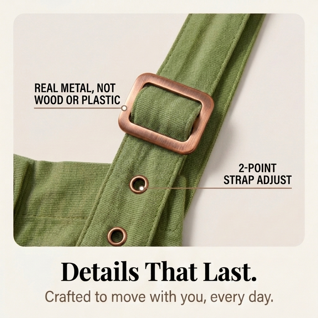 Linen Look Button Front Overalls with Buckle Straps
