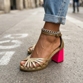 Tacones de punta abierta con plantilla acolchada y tira al tobillo