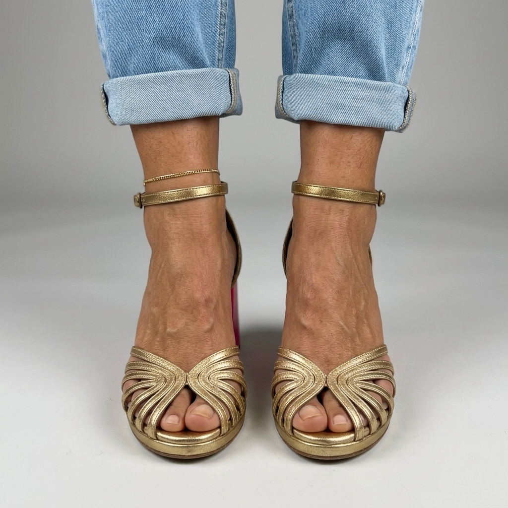 Tacones de punta abierta con plantilla acolchada y tira al tobillo