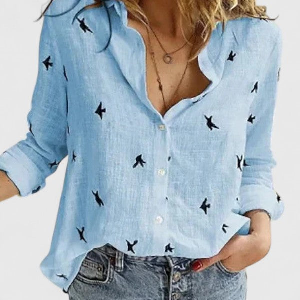 Cotton Linen Button Down Blouse with Relaxed Fit