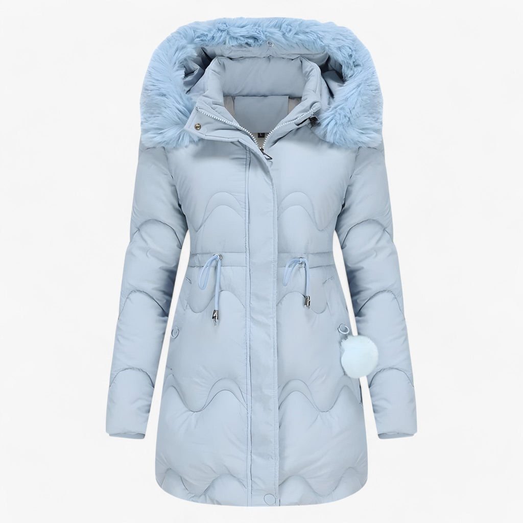 Hooded Padded Down Jacket with Thick Faux Fur Trim