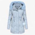 Hooded Padded Down Jacket with Thick Faux Fur Trim