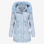 Hooded Padded Down Jacket with Thick Faux Fur Trim