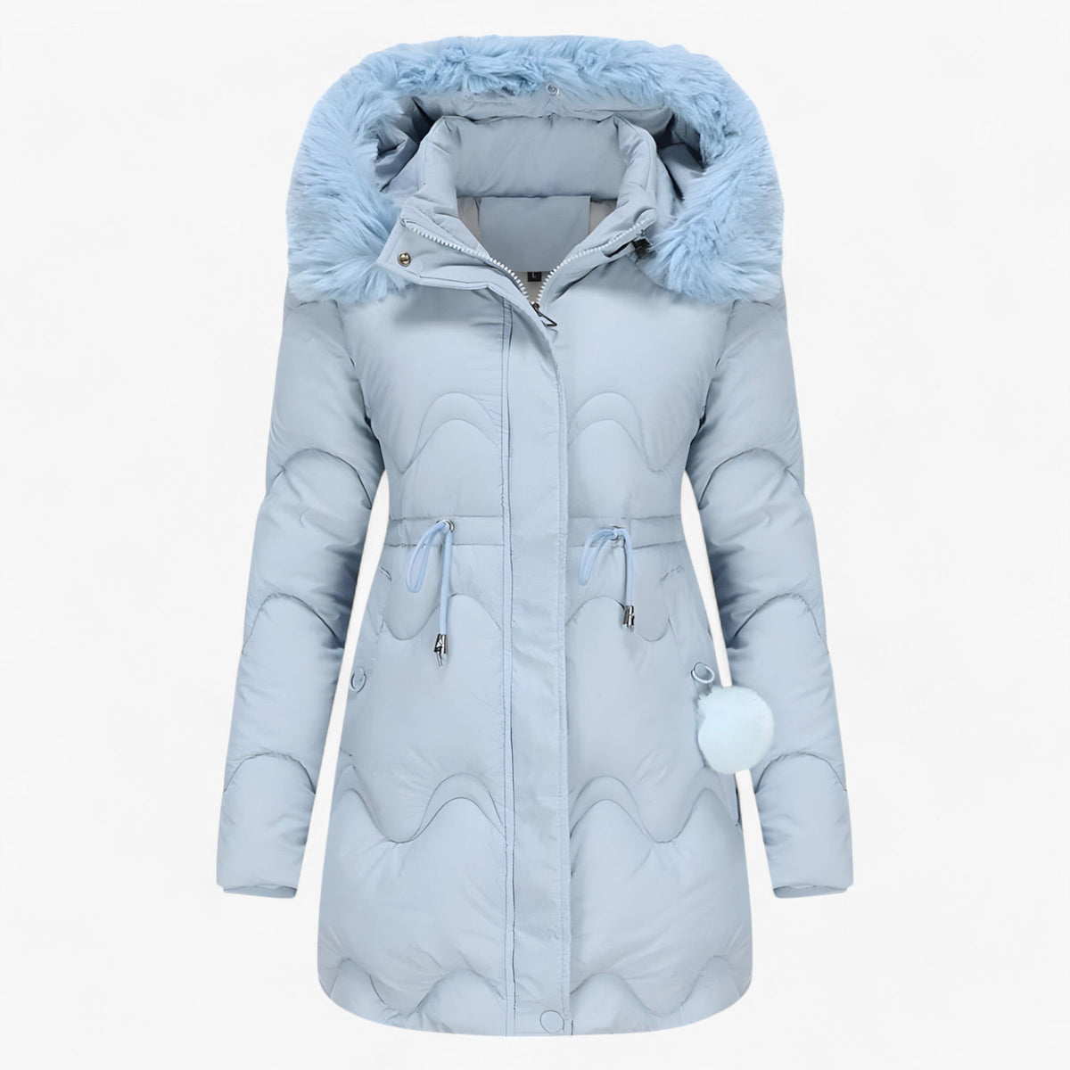 Hooded Padded Down Jacket with Thick Faux Fur Trim