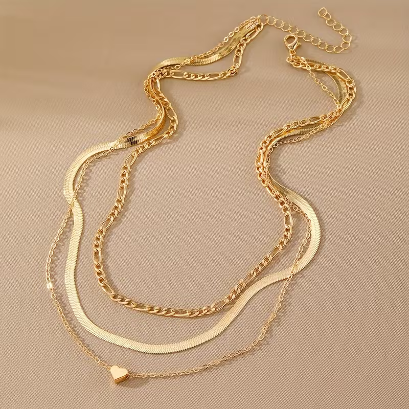 Layered Heart Necklace with Stacked Chain Design and Romantic Feel