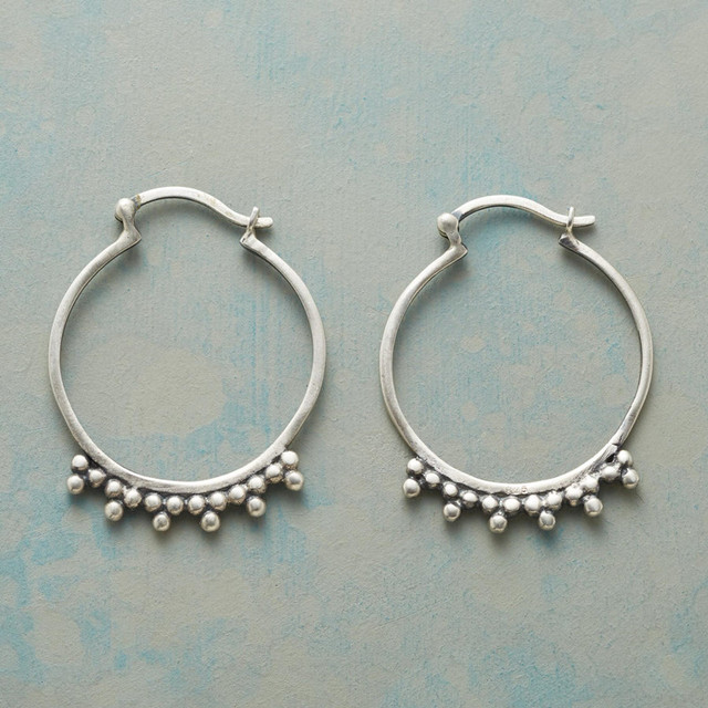 Vintage-Style Beaded Hoop Earrings in Silver Colour