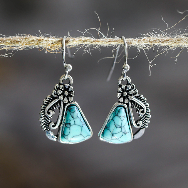 Vintage-Style Stone Earrings in Silver Colour Setting