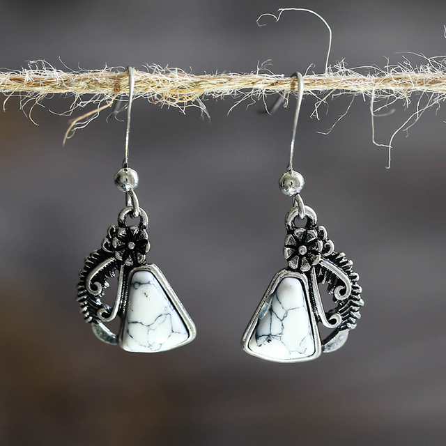 Vintage-Style Stone Earrings in Silver Colour Setting