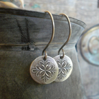 Vintage-Style Engraved Disc Hook Earrings in Silver Colour