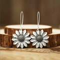 Vintage-Style Sunflower Earrings in Silver Colour with Detailed Petals