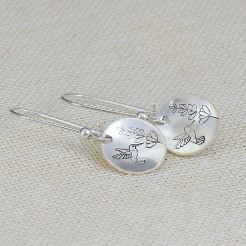 Engraved Bird Oval Earrings in Silver Colour with Keepsake Charm