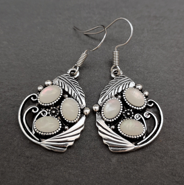 Vintage-Style White Stone Earrings with Simple Setting