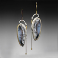 Vintage-Style Iridescent Grey Stone Earrings in Dark Silver Colour
