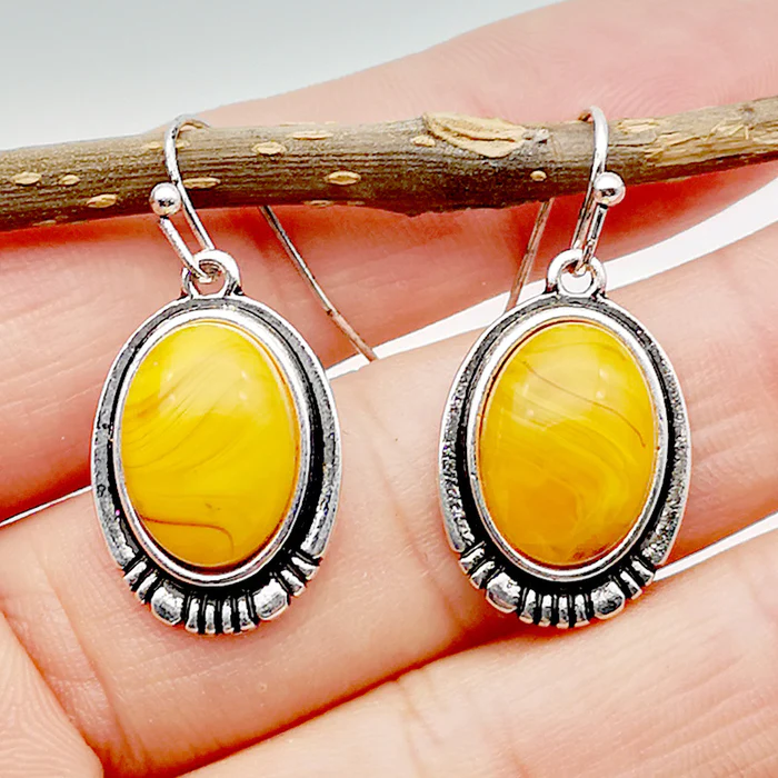 Vintage-Style Yellow Stone Earrings with Warm Tone