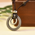 Double Circle Pendant Necklace on Cord with Bead in Silver Colour