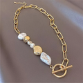Vintage-Style Faux Pearl Necklace in Gold Colour with Soft Lustre