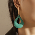 Blue-Green Enamel Teardrop Cut-Out Earrings with Folk Charm