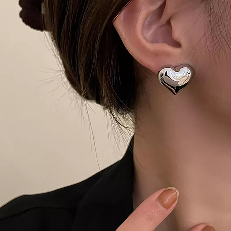 Vintage-Style Mini Heart Stud Earrings in Silver Colour