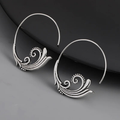Vintage-Style Wave Swirl Hoop Earrings in Silver Colour