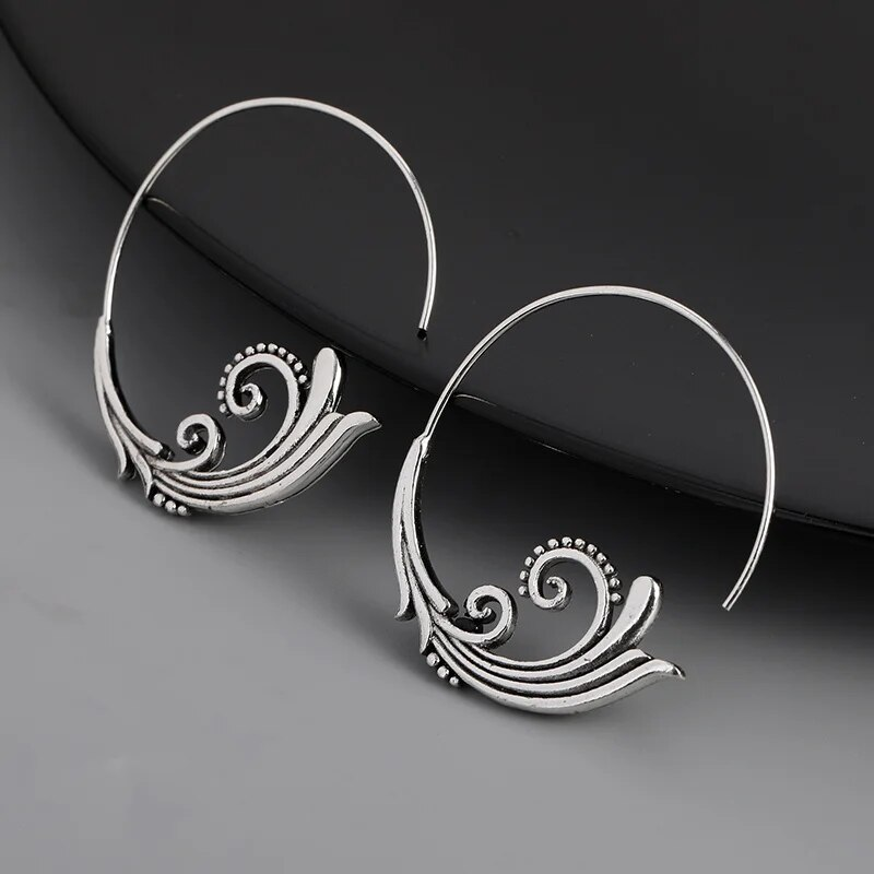 Vintage-Style Wave Swirl Hoop Earrings in Silver Colour